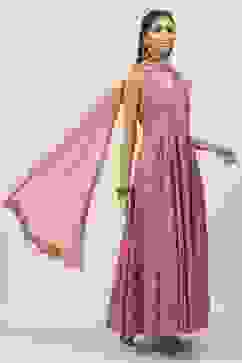 Onion Pink Art Silk Flared Kurta Legging Suit Set image number 6