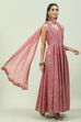 Onion Pink Art Silk Flared Kurta Legging Suit Set image number 6