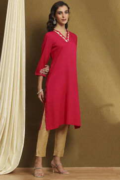 Fuchsia Solid Straight Kurta image number 4