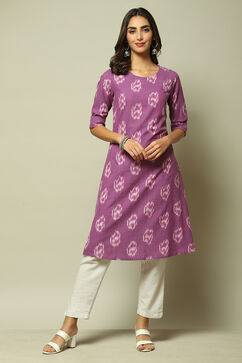 Purple Cotton IKAT Flared Yarndyed Kurta image number 6