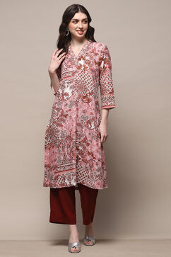 Dull Pink Rayon Straight Kurta image number 5