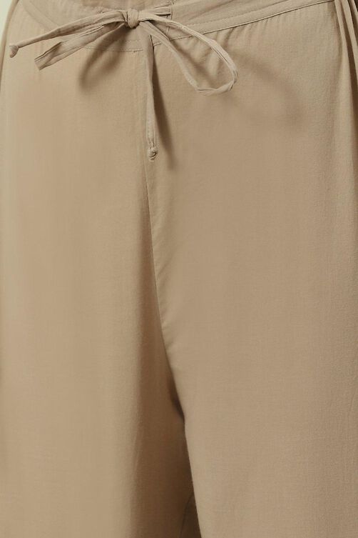 Light Brown Printed Straight Kurta Regular Pant Suit Set image number 2