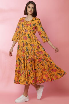 Mustard Cotton Fusion Dress image number 0