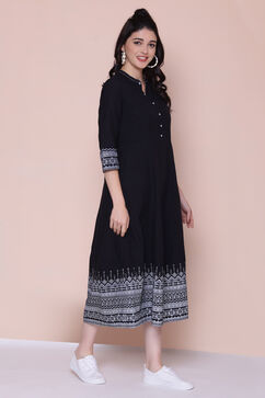 Black Cotton A-line Dress image number 2