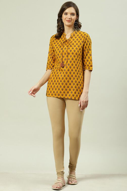 Camel Cotton Blend Solid Churidar image number 5