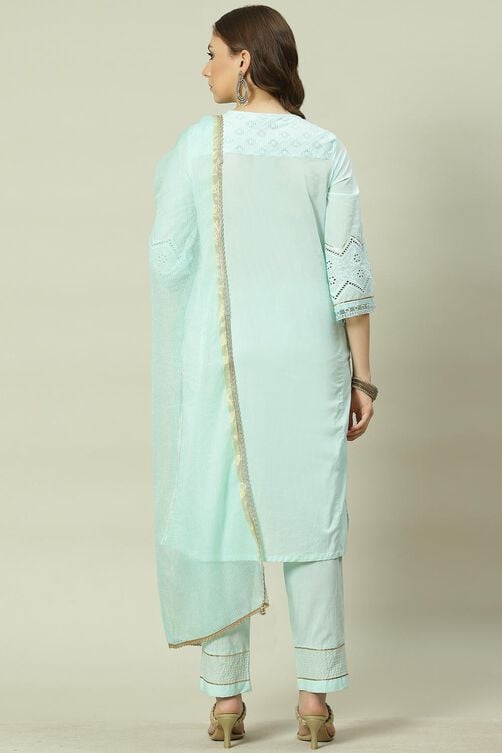 Soft Mint Relaxed Kurta Relaxed Pant Suit Set image number 4