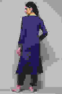 Navy & Purple Polyester Straight Yarndyed 2 Piece Set image number 4