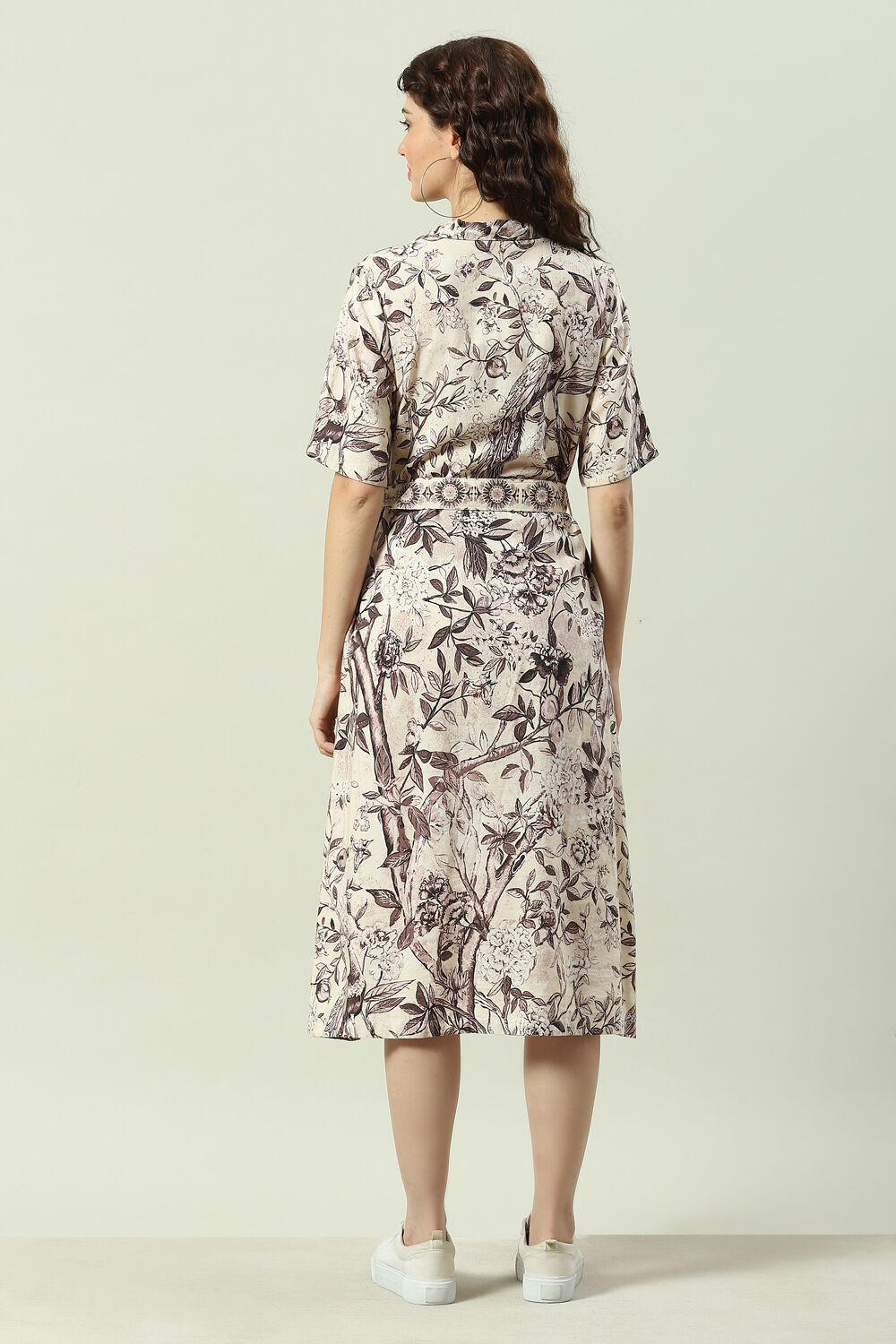 Beige Rayon Straight Fusion Dress image number 4