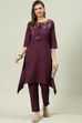 Purple Cotton Blend Asymmetric Kurta Pants 2 Piece Set image number 5