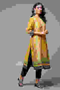 Ochre Cotton Straight Printed Kurta image number 4