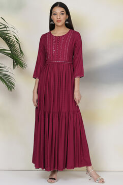 Cherry Red Rayon Fusion Dress image number 3