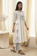Off-White Pure Cotton Printed A-line Kurta Set image number 5