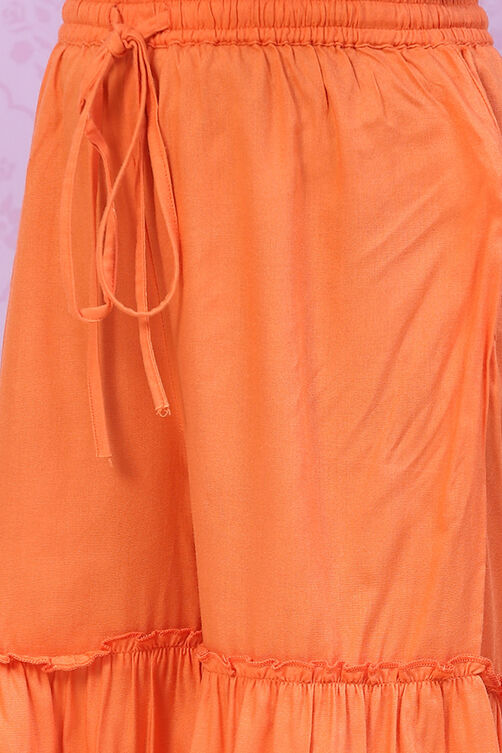 Orange Rayon Flared Printed Kurta Set image number 2