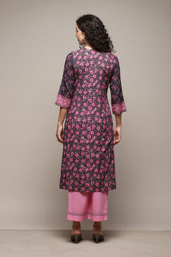 Black Cotton Blend Straight Printed Kurta Narrow Palazzo Suit Set image number 5