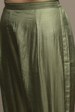 Green Silk Blend Hand Embroidered Unstitched Suit Set image number 3