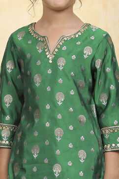 Green Polyester Yarndyed Fitted Kurta Pants Set image number 1