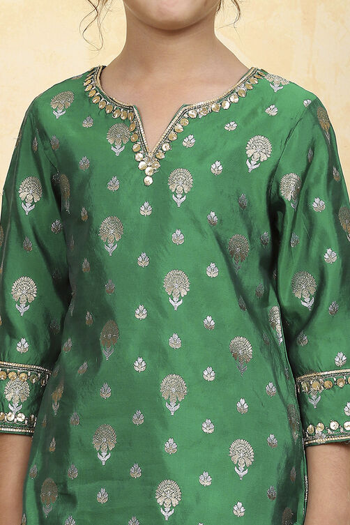 Green Polyester Yarndyed Fitted Kurta Pants Set image number 1
