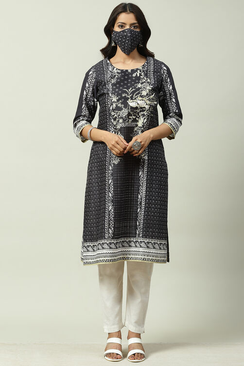 Black Cotton A Line Kurta image number 5