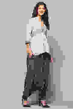 Charcoal Rayon Asymmetric Printed Kurta Set image number 5