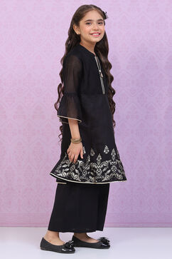 Black Art Silk Kalidar Printed Kurta Set image number 5