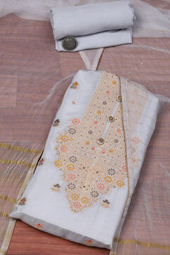 Mauve Muslin Machine Embroidered Unstitched Suit Set image number 0