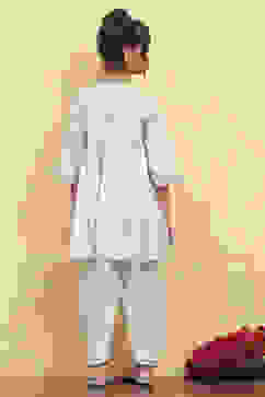 White Viscose Rayon Printed Anarkali Kurta Pants Set image number 4