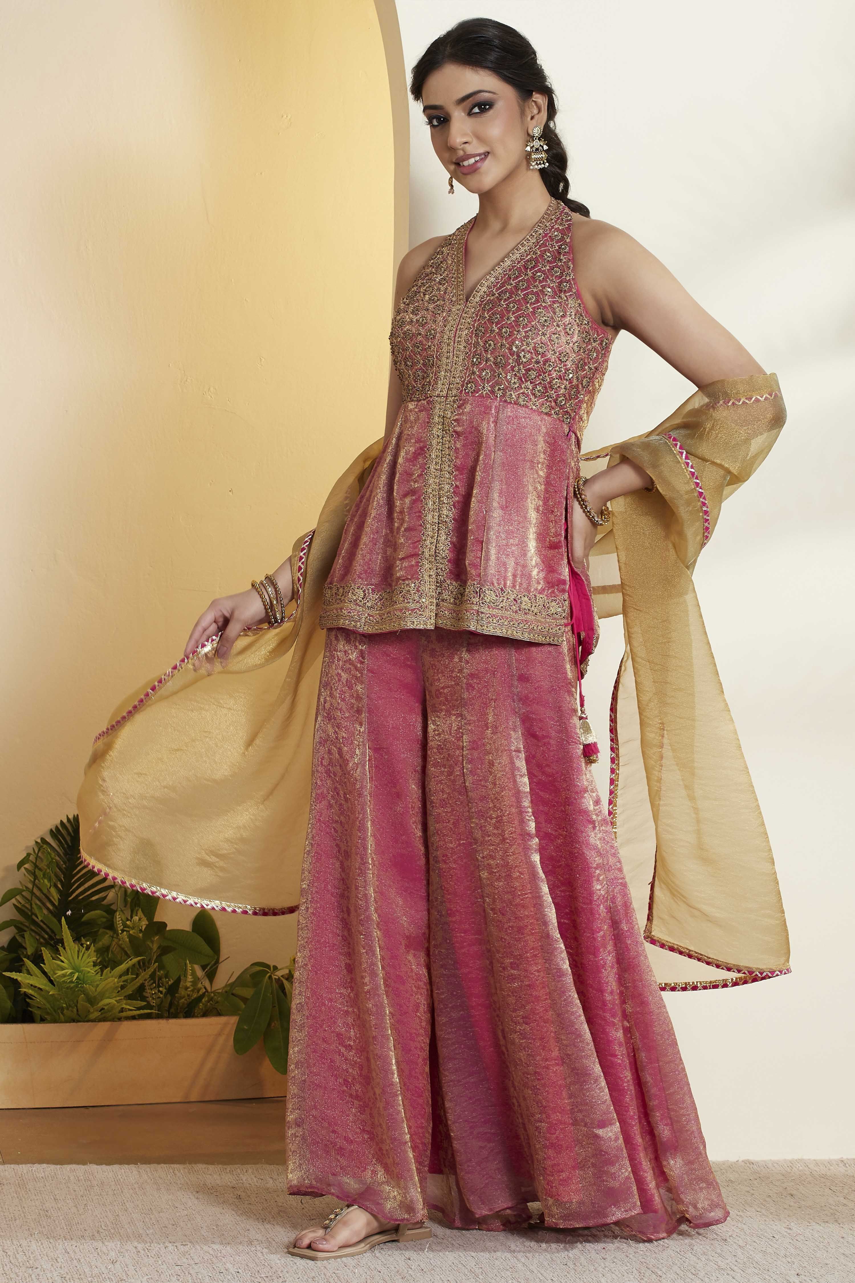 Fuchsia Viscose Blend Embroidered Fusion Set image number 4