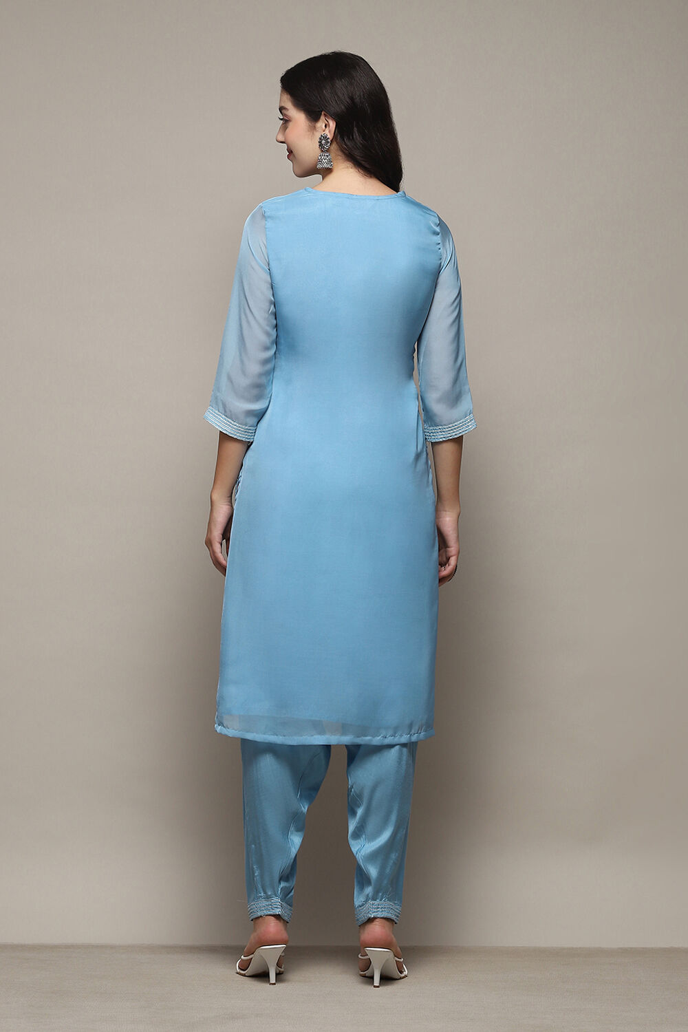 Light Pink Polyester Straight Embroidered Kurta Salwar Suit Set image number 5