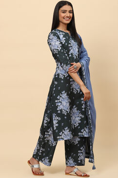 Black Cotton Straight Kurta Palazzo Suit Set image number 6