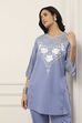 Blue Cotton Embroidered Cutwork Straight Suit Set image number 7
