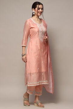 Baby Pink Chanderi Blend Unstitched Suit set image number 7