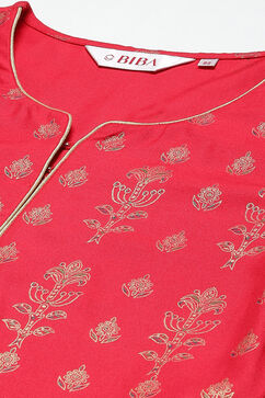 Red LIVA Straight Printed Kurta image number 1