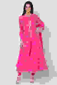 Pink Art Silk Front Open Kurta Churidar Suit Set image number 2