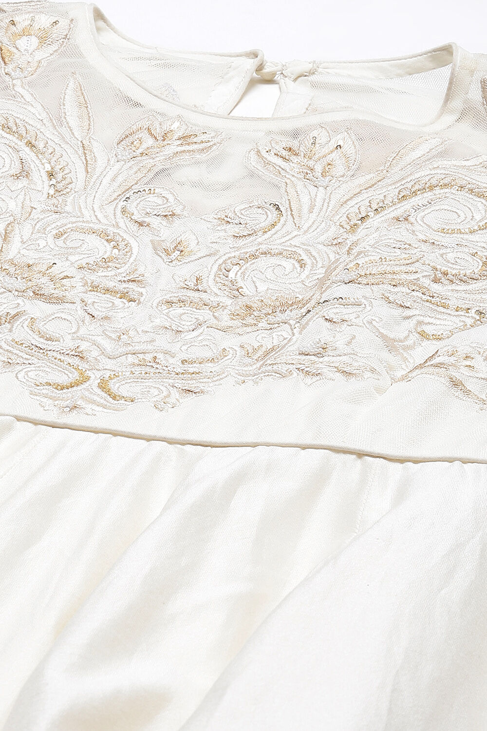 Off White Cotton Silk Flared Yarndyed Suit Set image number 1