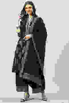 Black Cotton Straight Kurta Palazzo Suit Set image number 2