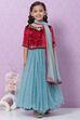 Maroon & Teal Viscose Straight Kurta Lehenga Suit Set image number 4