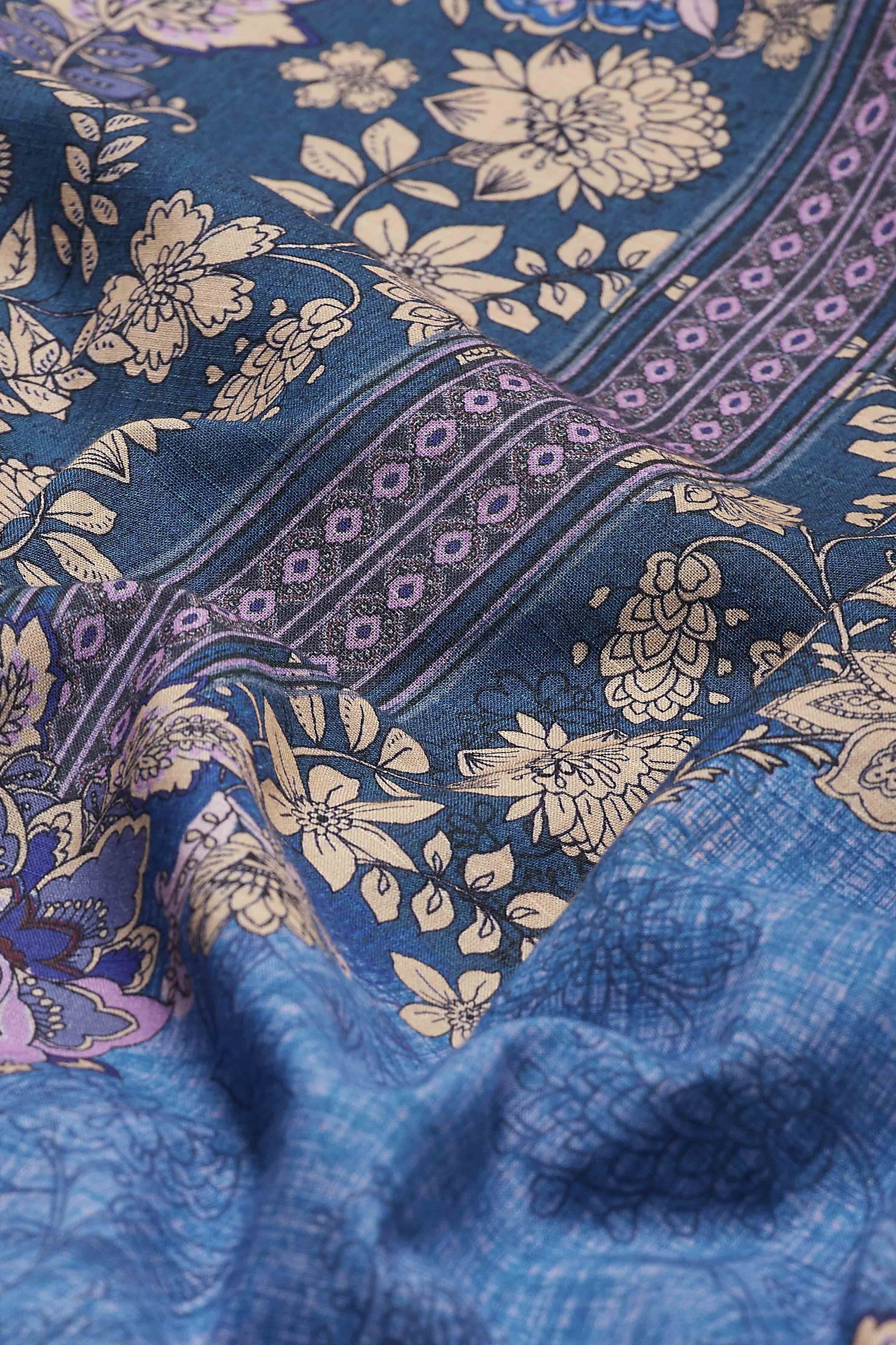 Blue Cotton Printed Straight Kurta Set image number 3
