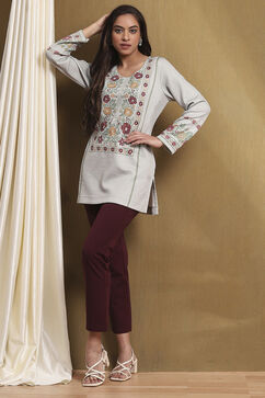 Grey Printed Winter wear Straight Short Kurta image number 5
