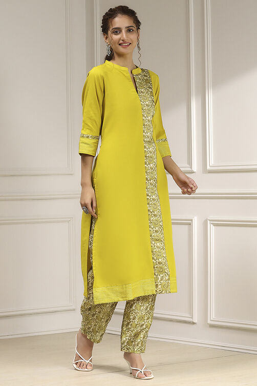 Mustard Cotton Modal Digital Print Unstitched Suit Set image number 6