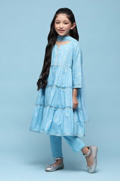 Sky Blue Cotton Tiered Printed 2 Piece Set image number 5