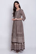 Sand Brown Cotton Flax Straight Printed Kurta image number 2