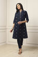 Navy Blue Cotton Polka Dot Straight Kurta image number 5