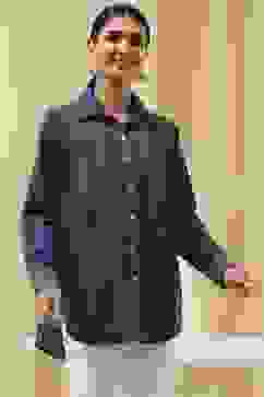 Blue Cotton Blend High-Low Straight Shirt image number 5