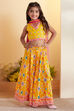 Yellow Printed Cotton Lehenga Set with Pink Dupatta image number 0