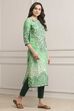 Green LIVA Straight Printed Kurta image number 4