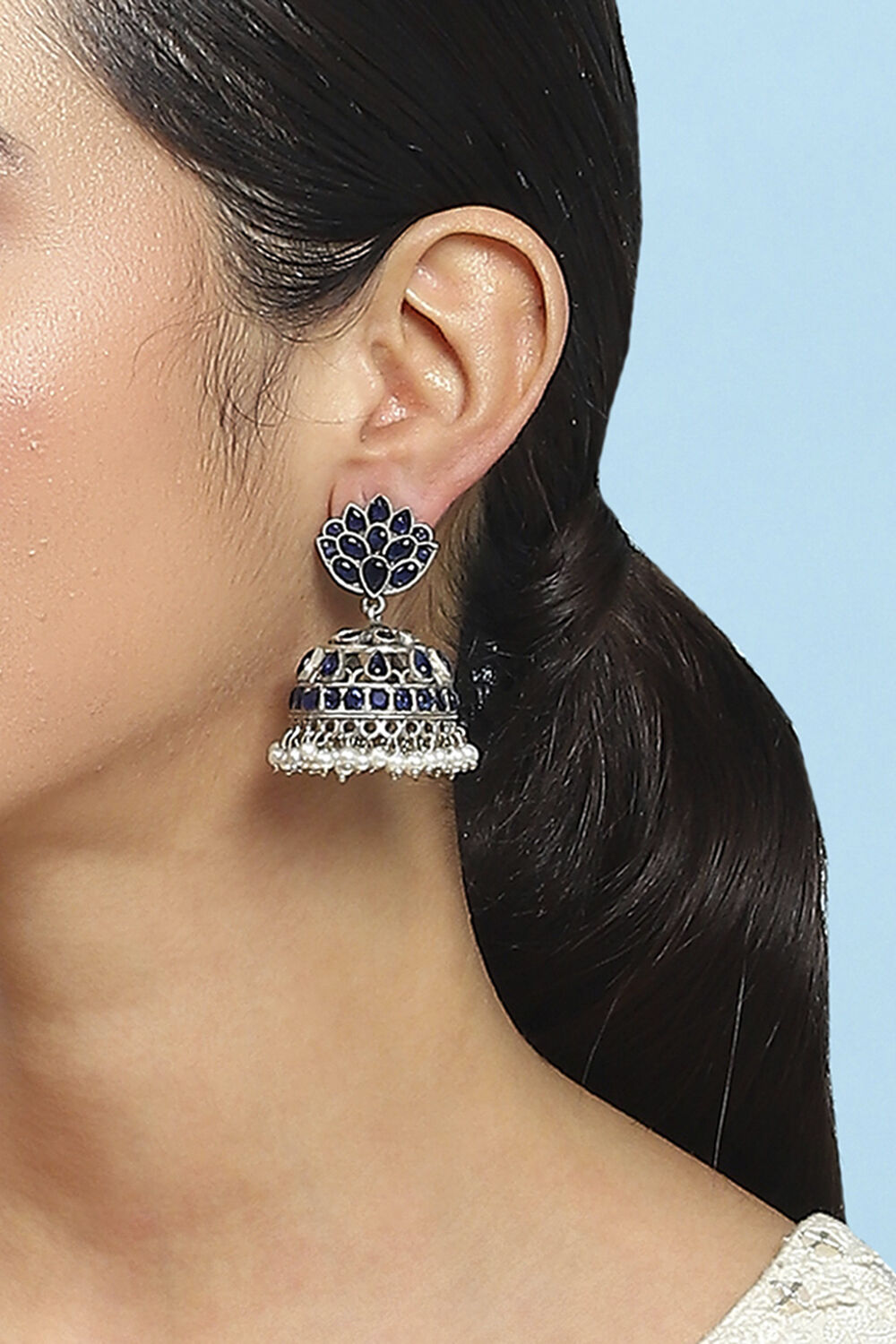 Navy Brass Jhumka image number 1