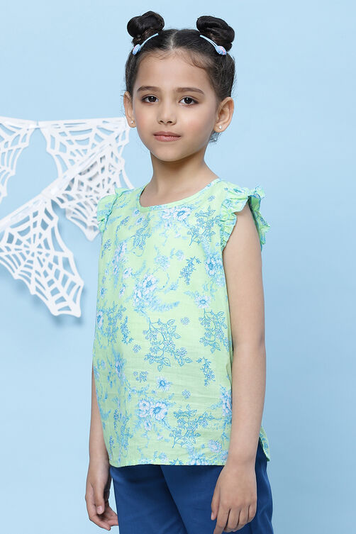 Apple Green Cotton Printed Top image number 2