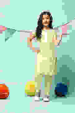 Lemon Yellow Cotton A-Line Kurta Regular Pants 2 Piece Set image number 0