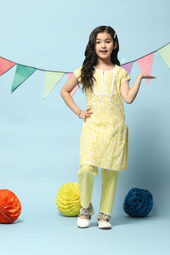 Lemon Yellow Cotton A-Line Kurta Regular Pants 2 Piece Set image number 0