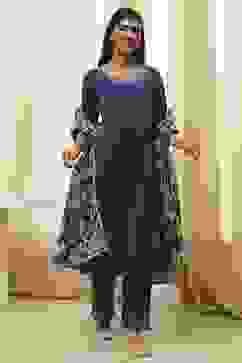 Blue Cotton Foil Printed Anarkali Suit Set image number 6